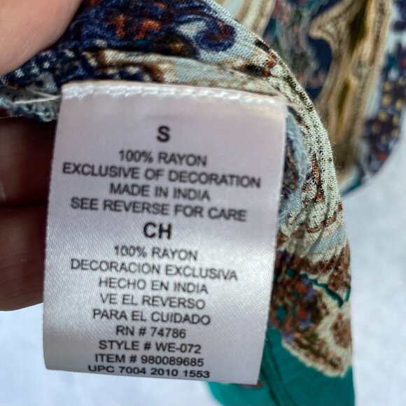 Bila Women Owned Teal Paisley Boho Blouse Size Small NWT - Picture 10 of 12
